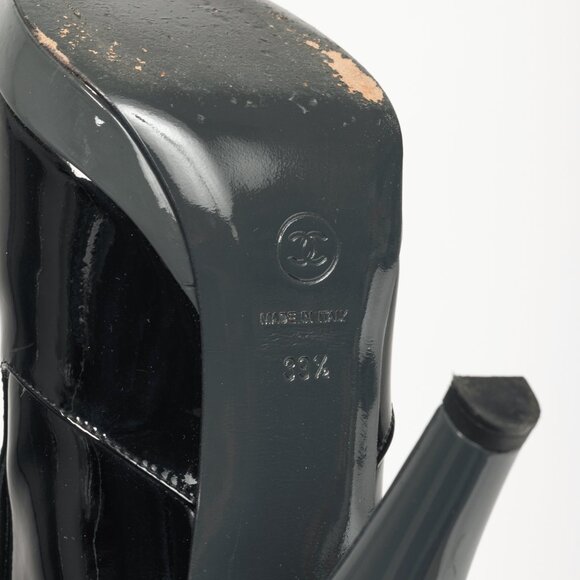 Chanel Black Patent Leather Cap-Toe Platform Booties - Picture 5 of 11